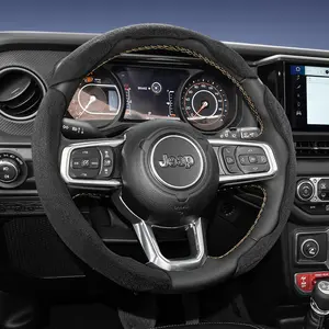 For Jeep  Alcantara Suede Steering Wheel Cover New Sporty Design Segmented Non-slip Quick install Ultra-thin Suitable For Grand Cherokee/Compass/Wrangler/Renegade/Avenger/Grand Wagoneer/Gladiator/Commander/Meridian/Cherokee/Wagoneer S Black Brown