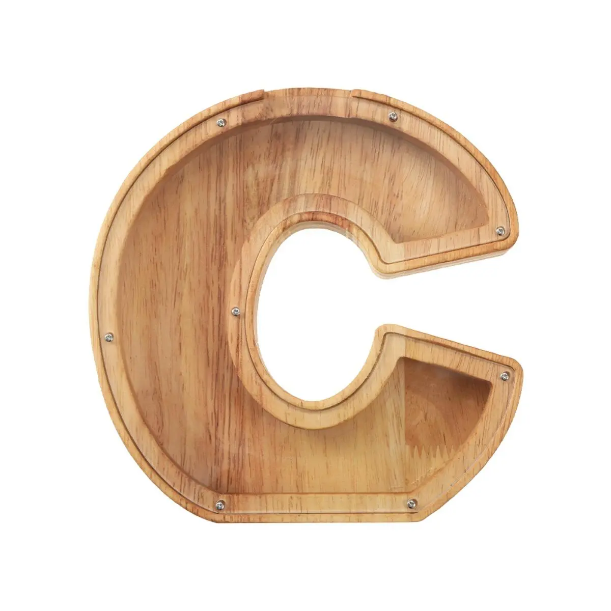 1Pc Wooden Letter Piggy Bank, Eco Friendly Alphabet Letter Money Bank, Coin Money Saving Box Jar Coins Storage Box Desktop Ornament Home Decor, Gift for Kids (C), Transparent Display Case , Room Decoration