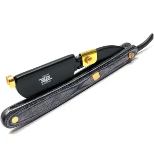 Pro Level Barber Straight Edge Razor Double Edge Blade Black and Gold Wooden Steel Straight Edge Razor