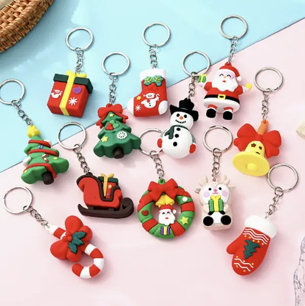 Cute Christmas Keychain Collection, Santa Snowman Tree Stocking Candy Cane Bag Charms for Stocking Stuffers and Holiday Gifts