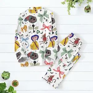 Coraline Doll Long Pajamas Set,, Coraline Spooky Movie T-Shirt Pants Set, Funny Cartoon Holiday Pajamas, Button Eyes Coraline