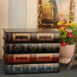 Vintage Wooden Decorative Book Model with Cover - Storage Bins for Home Organization and Photo Shoots, Office Prop