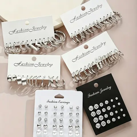 Rhinestone Decorated Jewelry Set, Chic Gorgeous Jewelry, Elegant Jewelry Set, Earring Stacking Set, Valentine's Day Gift, Jewelry Set for Women & Girls, Fashion Accessories for Party, Daily Clothing Decor, Fashionable Jewelry Set