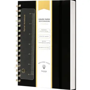 Graph Paper Spiral Notebook A5 Graphing Notebook 160 Pages Graph Paper Notebook Spiral Bound  Plastic Hardcover Spiral Journal 5x7 Grid Notebooks for Note Taking,Black