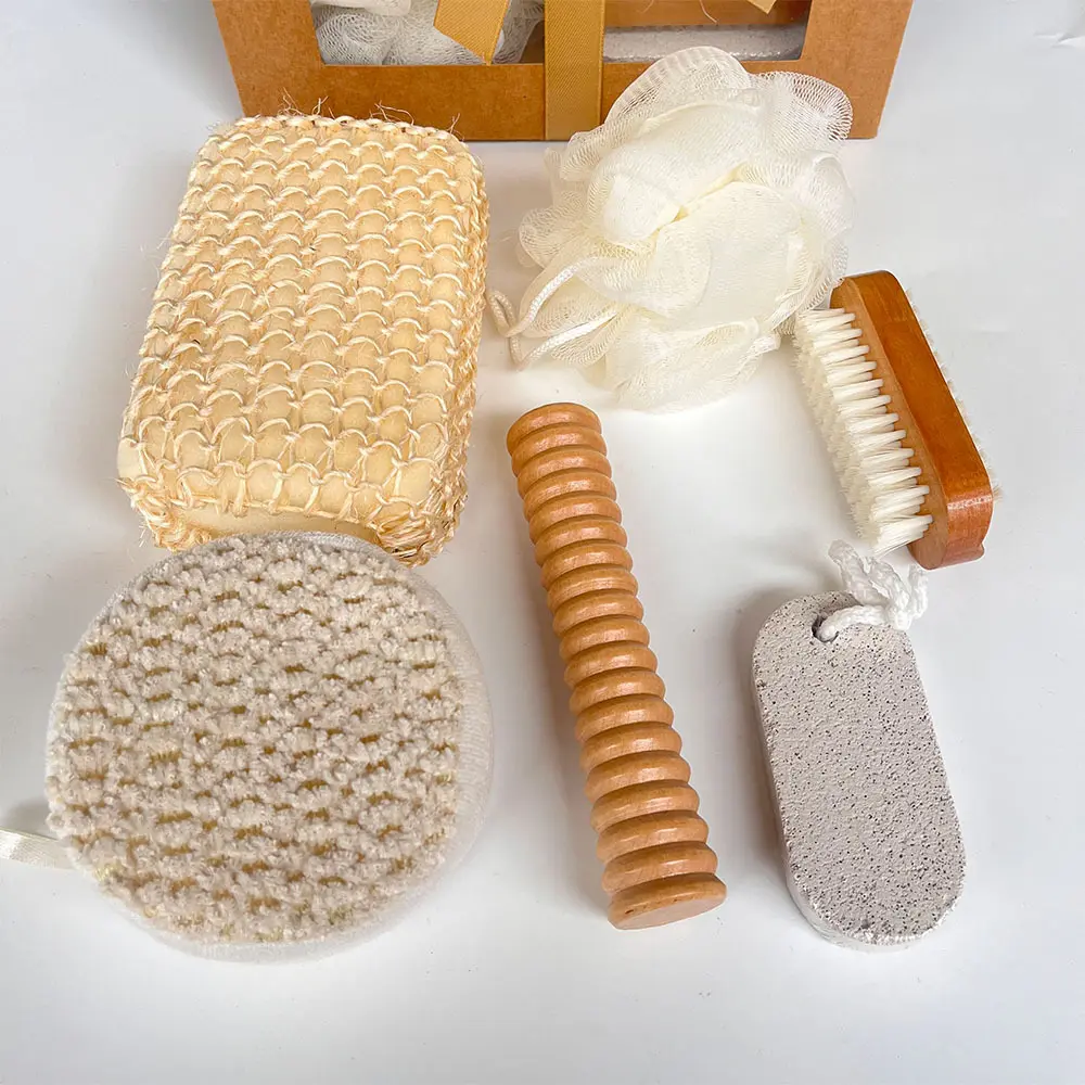 All-in-One Bath Care Set - Eco-Friendly Exfoliating Style (Bath Ball + Foot Scrub Stone + Brush), Dead Skin Removal & Cleansing Function, Thoughtful Festival Gift for Friends & Family (Shower Use)