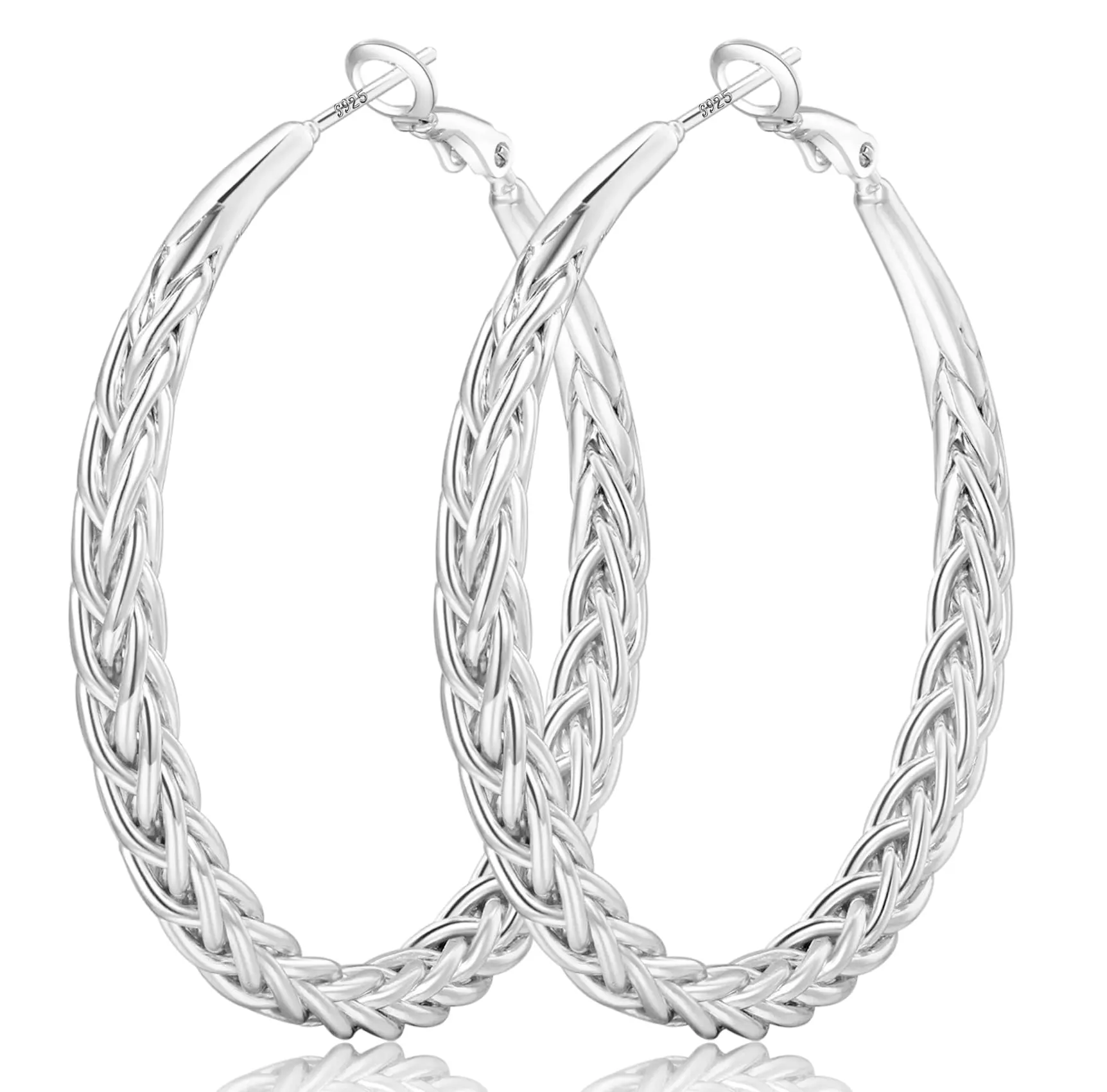 Sterling Silver Hypoallergenic Hoop Earrings for Women - 40MM Thick Twisted Lightweight Large Hoops