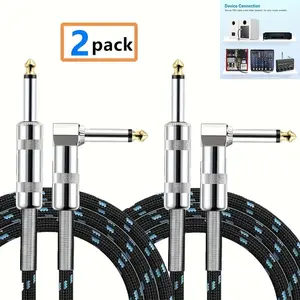 Right Angle Guitar Cable 2-Pack, 1/4 Inch Spring Connector, for Electric Guitar, Bass, Keyboard, Pro Audio Devices, Multi-Function Audio Cable