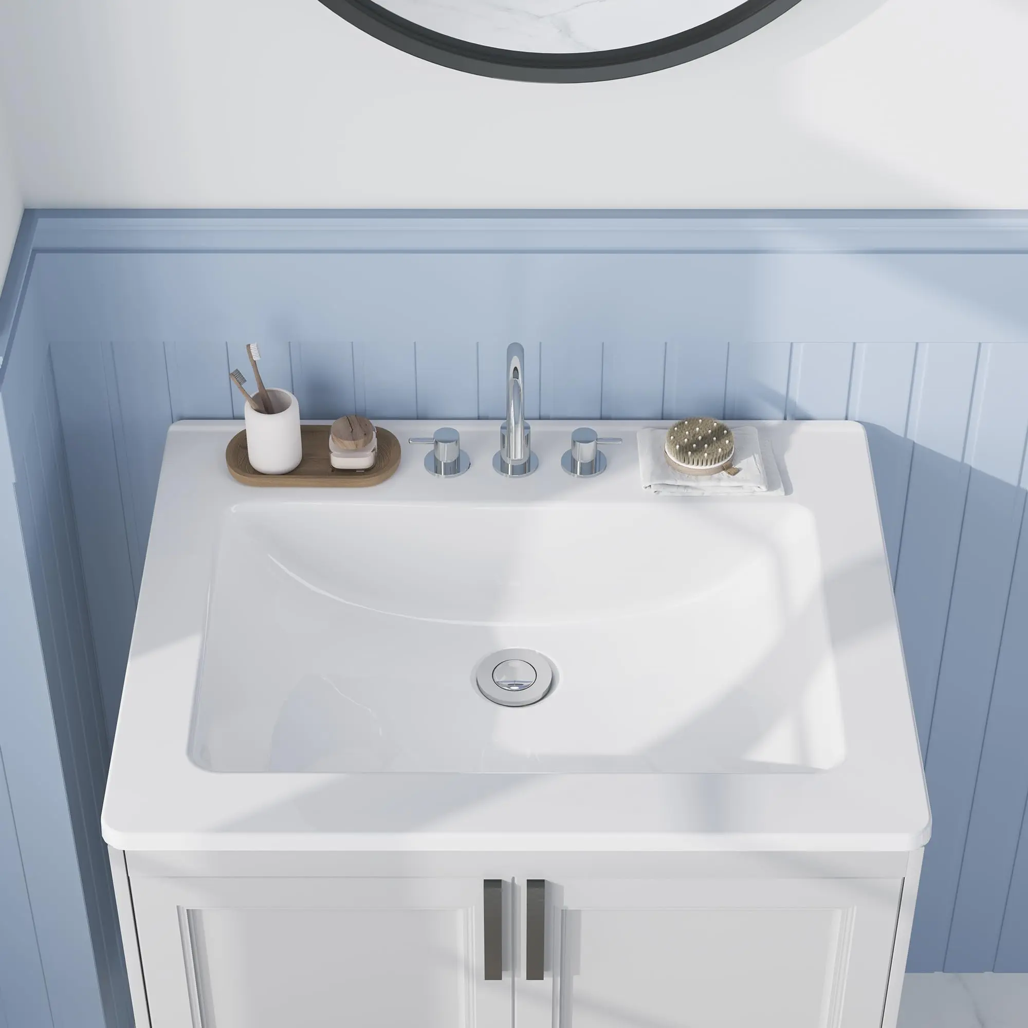 Garvee Drop-in Bathroom Sink, 21x17 Inch White Rectangle Ceramic Vanity Top with Overflow and 3 Pre-Drilled Holes for 4 in Faucets, cUPC Certified, Perfect for Small Spaces