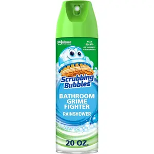 Scrubbing Bubbles Bathroom and Shower Cleaner Disinfectant Aerosol, Foaming Action Bathroom Grime Fighter, Rainshower Scent, 20oz