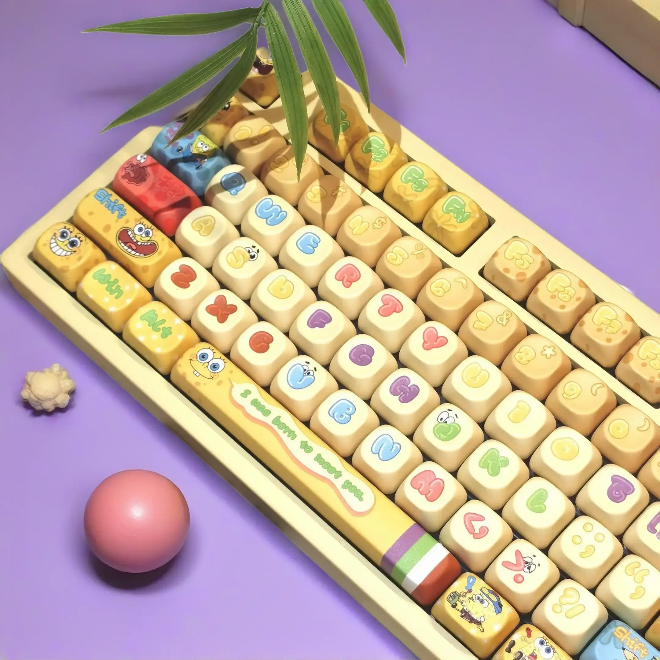 Cute Yellow Sea Cartoon Theme MOA Profile PBT Keycaps, 129-Key Dye Sublimation Set for Gaming Mechanical Keyboard