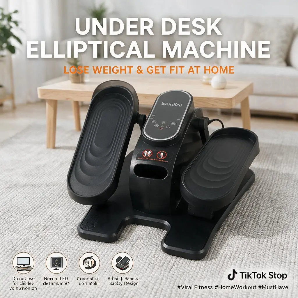 Electric Under Desk Elliptical Machine, 15 Adjustable Speeds Seated Pedal Exerciser With Remote & LCD Display, Quiet Portable Low-Impact Trainer, Silent Anti-Slip Space-Saving, Fully Assembled For Home Gym & Office Fitness, Without Battery