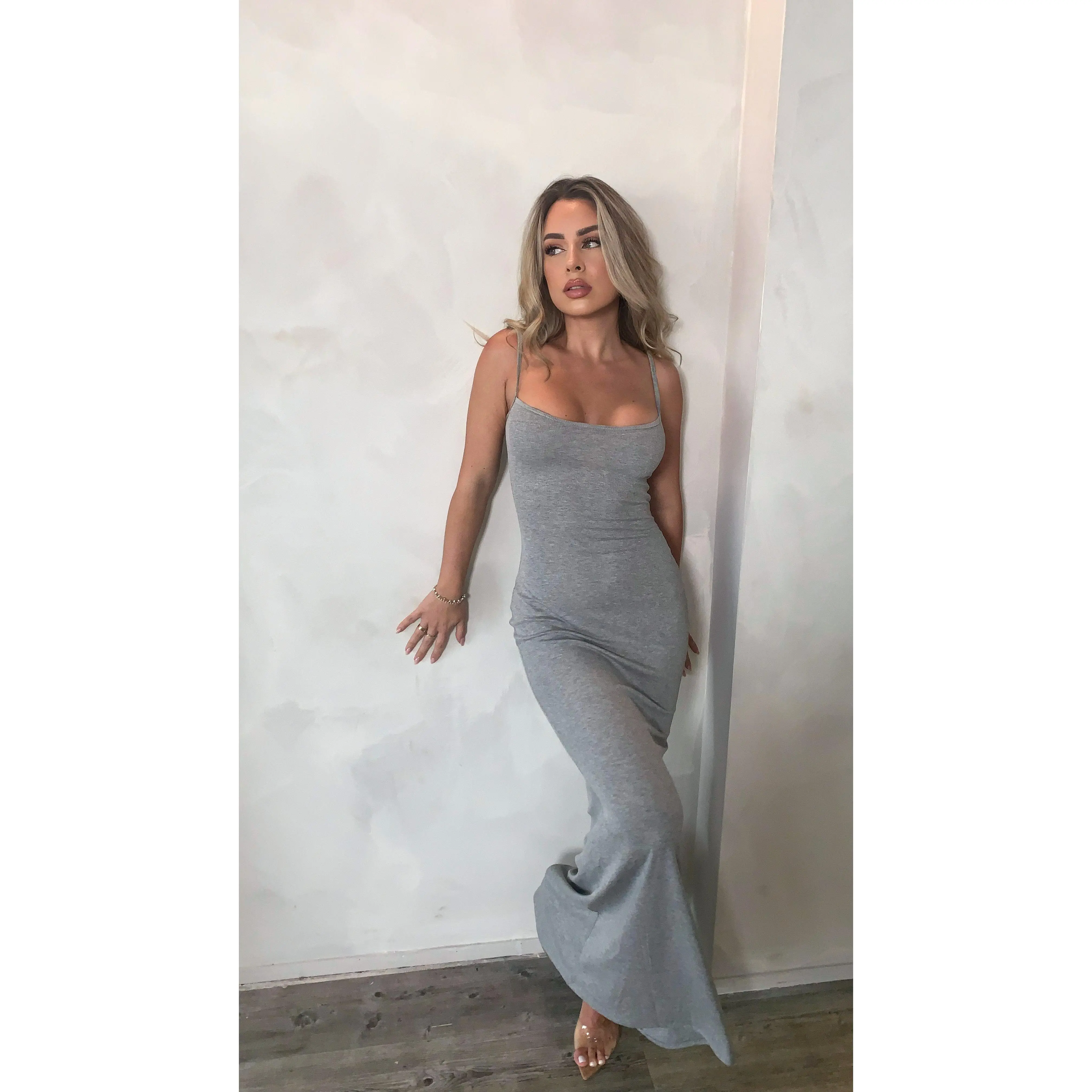 BARE Ribbed Slip Dress - Heather Grey