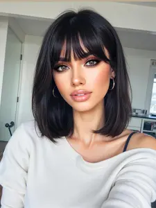 Women's Bang Short Bob Wig, 12 Inches Straight Synthetic Fiber, Heat Resistant, Ideal for Daily Wear, Parties, Vacations, Synthetic Wigs