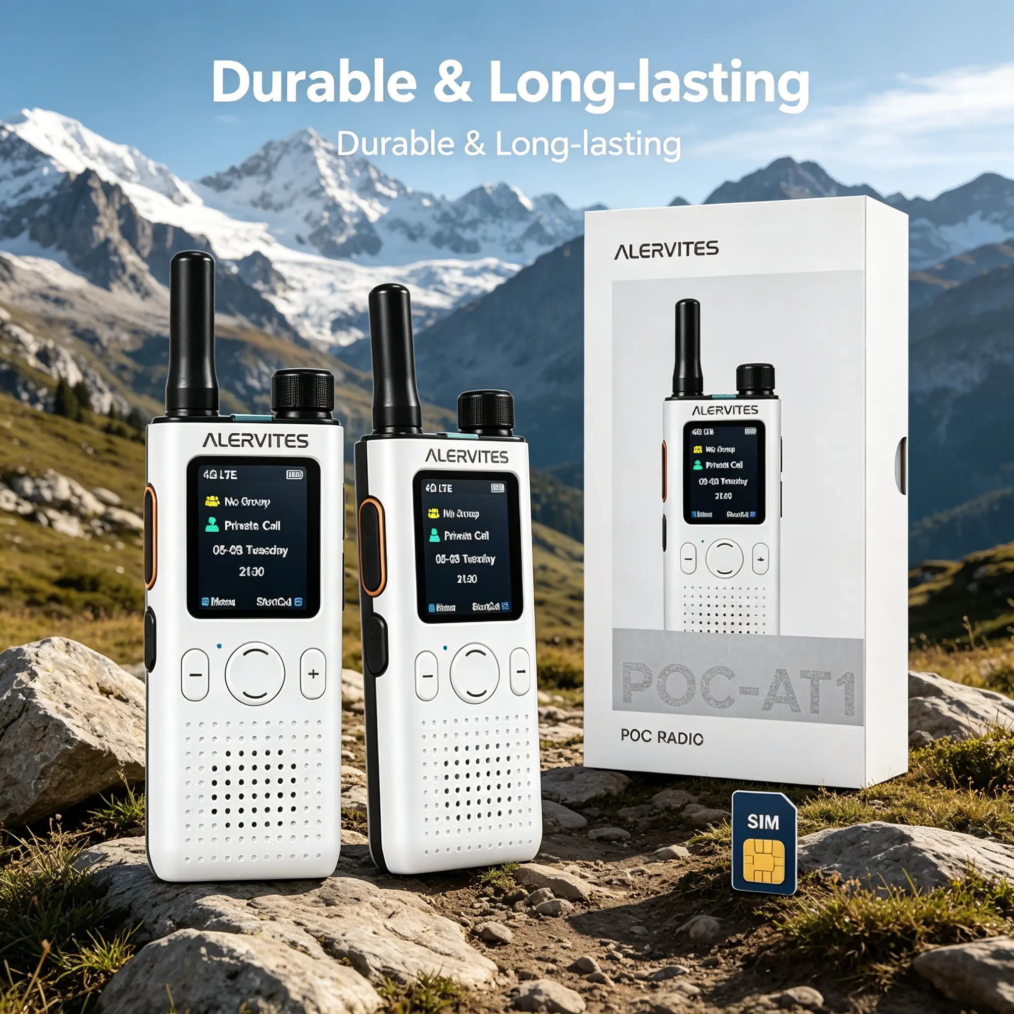 PoC-AT1 PoC Radio Walkie Talkies White 2 Pack, LTE Network Two Way Radios with Group & Private Calls, App Group Management Function, Pre-installed 3-Year SIM Plan, USB-C Charging Portable Communication Device, US Local Shipping