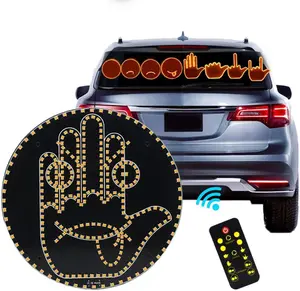 Car LED gesture light , Smile Face Lights Rear Window Warning Reminder Lamp Accessory  4 Emojis and 4 Gestures LED Car Sign, [11 Modes Options & Remote Control] Road Rage Hand LED Sign for Cars
