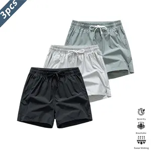 Men’s Quick-Dry Breathable Shorts, 3-Pack – Short Length (14.5 inches), Casual Sporty Style, Wrinkle-Resistant Design, Polyester/Nylon Blend, Solid Color, Lightweight and Breathable, Cooling “Ice Feel” Fabric, Suitable for Running, Soccer, Badminton, Bask