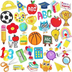 36pcs Back to School Iron on Patches Pencil School Bus Embroidered Sew Applique Repair Patch Teacher Students DIY Crafts for Clothing Jacket Jeans Pants Dress Backpack Hat Decorations
