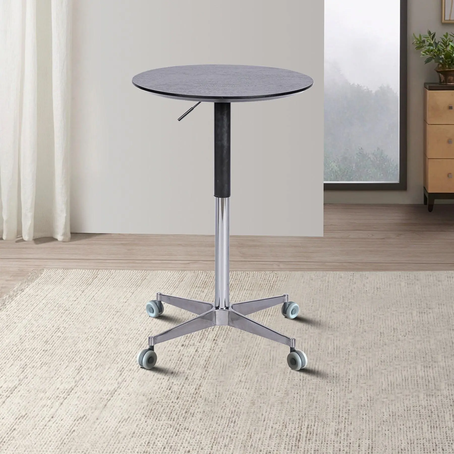 Classic Minimalist Height Adjustable Round Side Table with Four Wheels