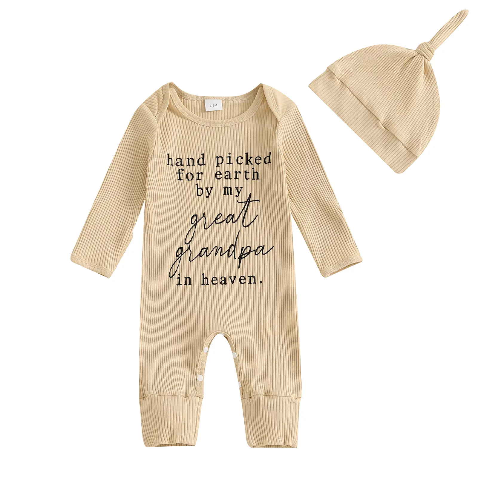 Baby Boy Winter Clothes Hand Picked For Earth By My Great Grandma/Grandpa In Heaven Letter Print Long Sleeve Crew Neck Romper with Hat Fall Outfit