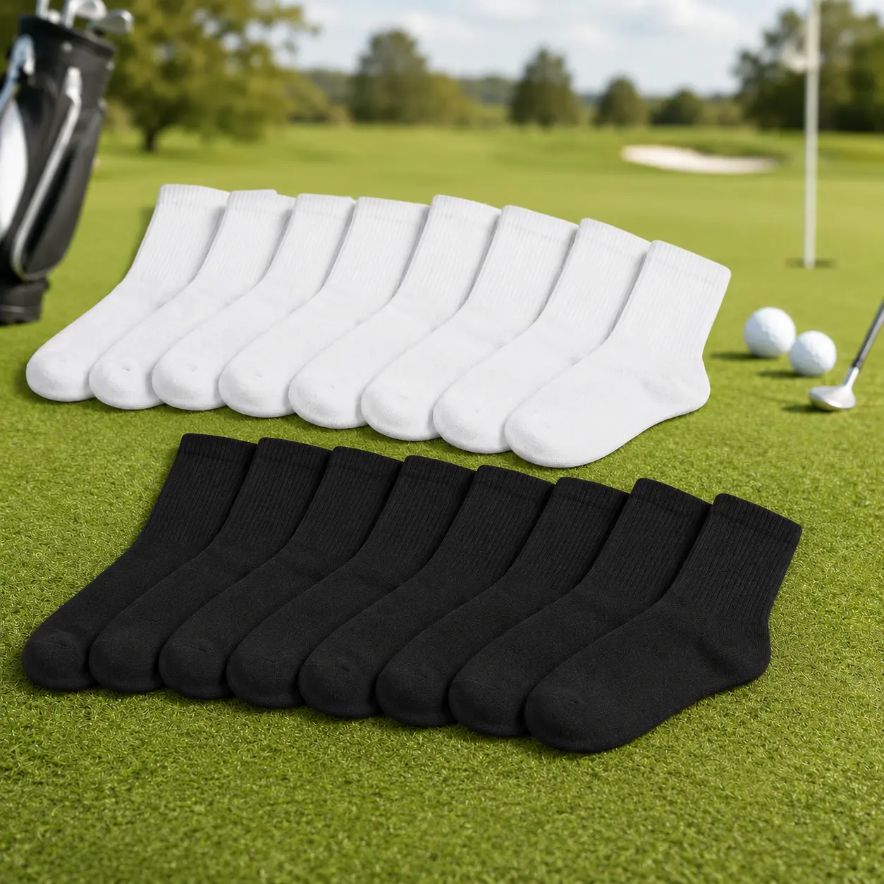 6 Pairs Golf Crew Socks for Men Women Cushioned Breathable Cotton Athletic Socks with Arch Support for Walking Course Training Daily Wear