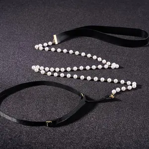 Rabbit Barbie Elastic Adjustable Necklace Pearl Chain Patent Leather Traction Chain Role-playing Women's Accessories