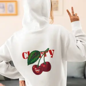 Cherry Hoodie, Unisex Sweatshirt, Cozy Pullover, Warm Jumper, Fruit Design, Gift for Her/Him Casual Cotton college hoodies