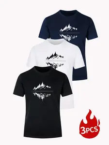 Men's Summer Casual Loose Fit Short Sleeve Top, Soft Breathable Polyester Fabric Round Neck Tee Shirt, Ideal for Daily Wear & Outdoor Activities