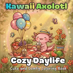 Kawaii Axolotl Daylife: Coloring Book for Kids and Adults Featuring Cute Axolotls in Tropical Beach Scenes and Simple Animal Patterns for Stress ... (Animal Cozy Daylife Coloring Book), Paperback
