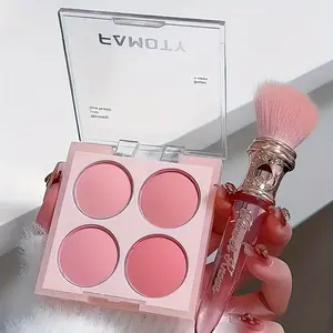 4-Color Low-Saturated Rose & Pink Powder Blush Compact, Soft Gradient Matte Vibrant Light Pink to Red Tones, Lightweight Buildable Coverage, Daily Makeup Use, Stylish Gradient Design, Rose Blush