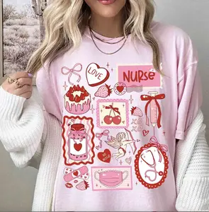 Pink Nurse Valentine Sweatshirt T-Shirt, Coquette Stethoscope Tee, Cupids Favorite Nurse Shirt, Nurse Doodle Hoodie, Red Bow Nurse Life Gift For Nurse