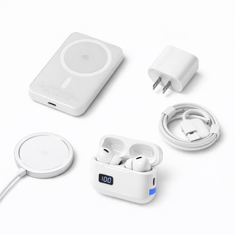 6-in-1 Wireless Charging Accessories Set with Magnetic Power Bank, Charger, Earbuds and Cables