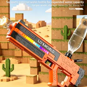 Pixel Block Electric Water Gun, Automatic Rechargeable Water Blaster with LED Flash Light, Expandable Large Capacity Water Soaker for Summer Pool Beach,Rechargeable Water Soaker for Outdoor Water Party