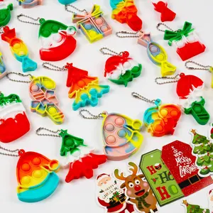 24 Pack Christmas Party Favors for Kids, Mini Pop Fidget Toys with Gift Cards, Classroom Gifts & Stocking Stuffers for Toddlers, Christmas Goodies & Treats