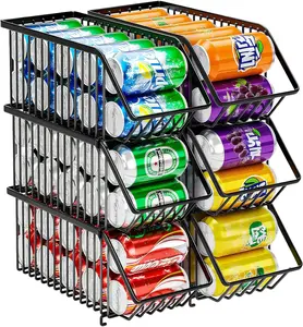 Stackable Soda Can Dispenser Organizer Rack, Stacking Can Dispensers Refrigerator Organizer Bins Pop Soda Dispenser Canned For Fridge, Freezer, Kitchen, Cabinets (Black, 6)
