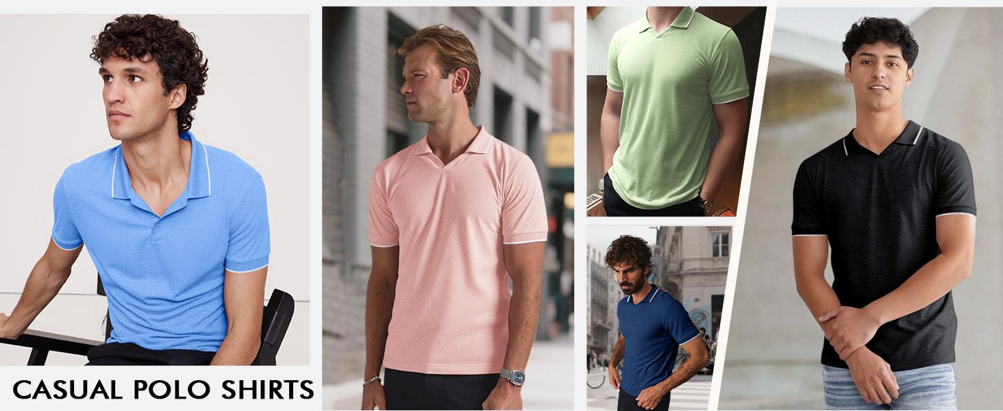 Runcati Mens Knit Polo Shirts Short Sleeve Classic Golf T Shirts Casual Vintage Old Money Tops