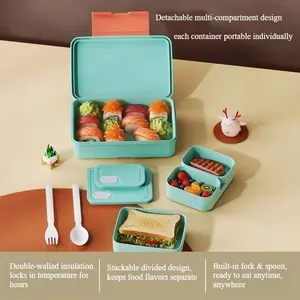 1pc New student lunch box, portable salad bento box for packed meals, microwave-safe lunch box for canteen, square divided microwave bento box, compartment lunch box with tableware, leak-proof food container