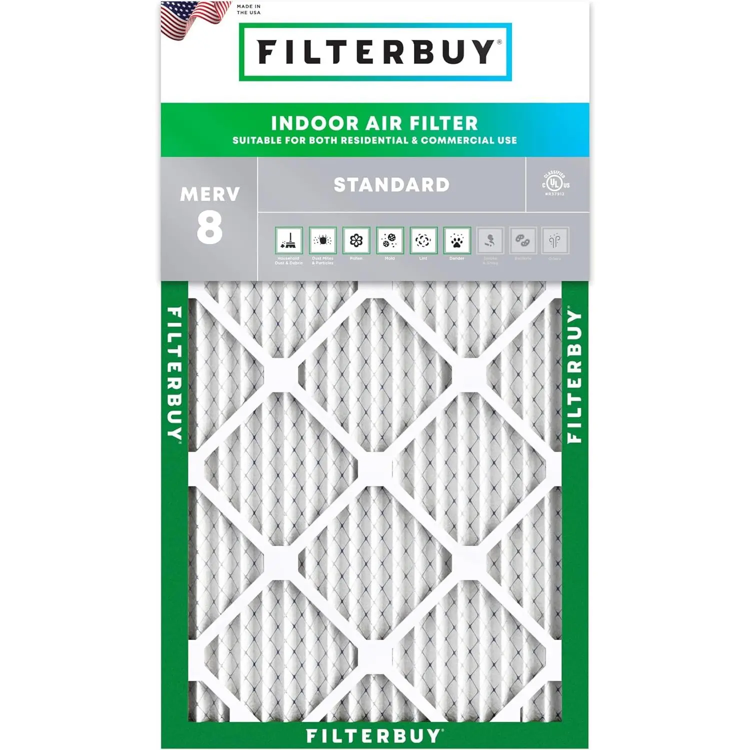 Filterbuy 11.5x21x1 Residential HVAC AC Furnace Heat Pump Air Filter (1-Pack), Pleated MERV 8 Dander Dust Defense Filter (Actual Size: 11.50x21.00x1.00 in)