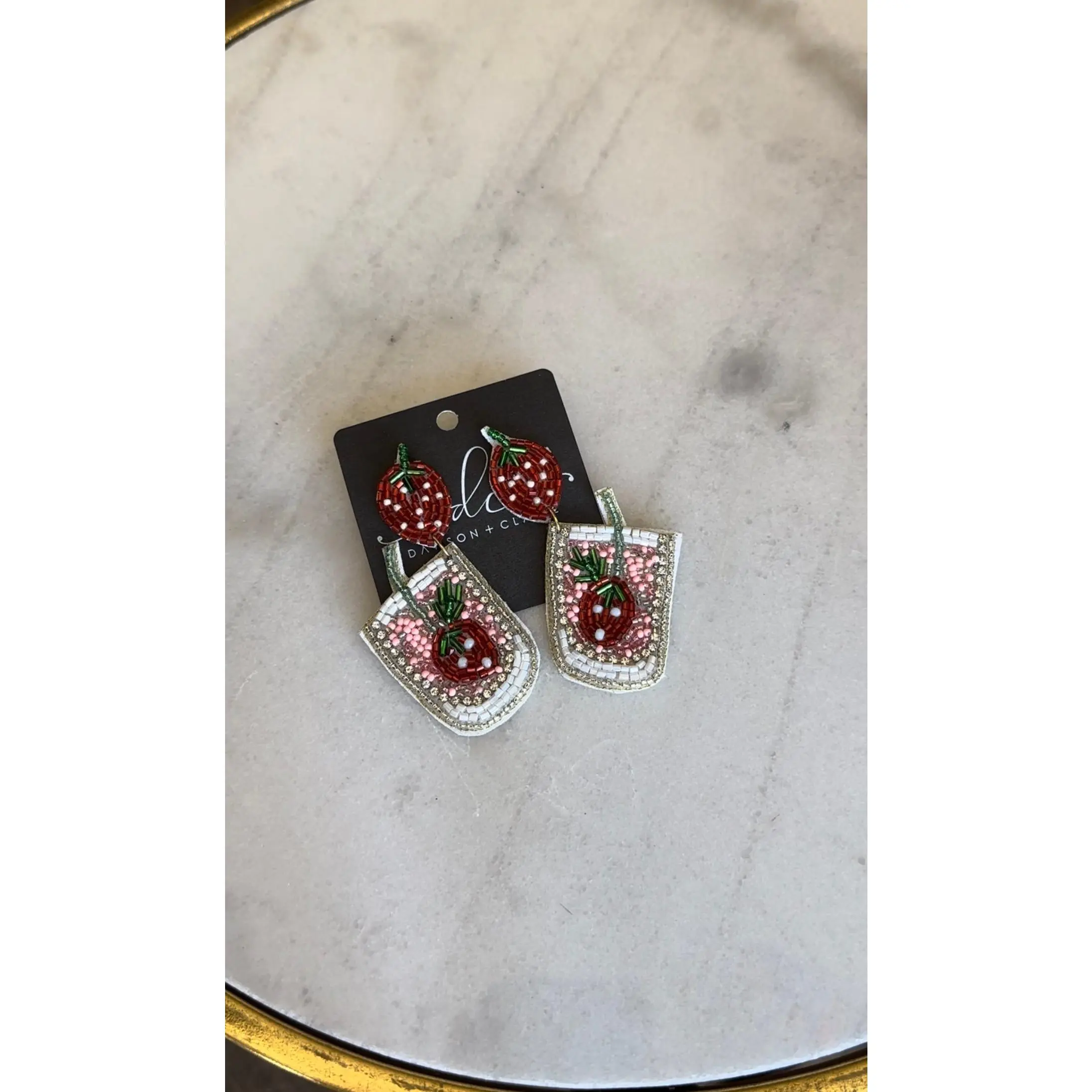 STRAWBERRY MILKSHAKE Beaded Earrings - Elegant Design with Clear Beads and Secure Fit
