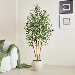 VeriNatural 6/7/8FT Artificial Olive Tree Indoor – Faux Olive Tree with Natural Wood Trunk, Lifelike Fake Plant with White Planter Included, Realistic Artificial Plants for Home, Office & Living Room Decor (VN249)