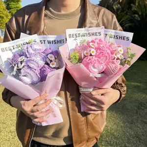 Tulip & Carnation Crochet Flower Bouquet, 1/2 Counts Handmade Knitting Flower Bouquet, Perfect Holiday Gift, Home Decor, Fruit,Gifts For Women