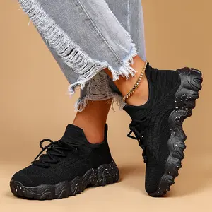 Black Chunky Sneakers That Slap! Wavy Sole + Cloud-Soft Cushion – Street Style Ready