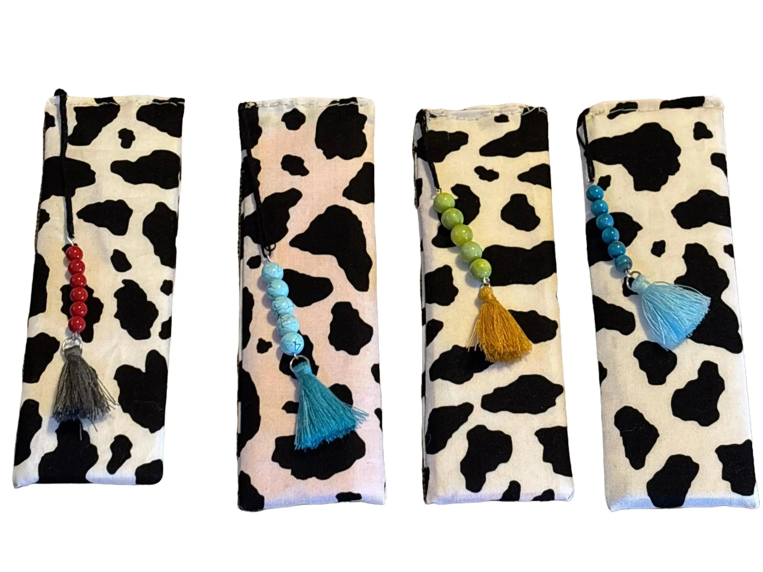 Hand-sewn Cow Print Bookmark with Beads and Tassel for Book Lovers Bookmark handmade bookmarks bookmarks for sale