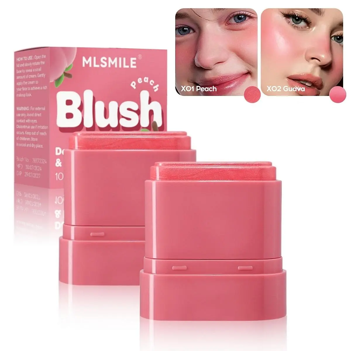 2Pcs 2-in-1 Peach & Guava Blush Lipstick Stick for Easy Application Highlighter and Contour Versatile Makeup for Glowing Skin XO1 Peach XO2 Guava Cosmetic Compact