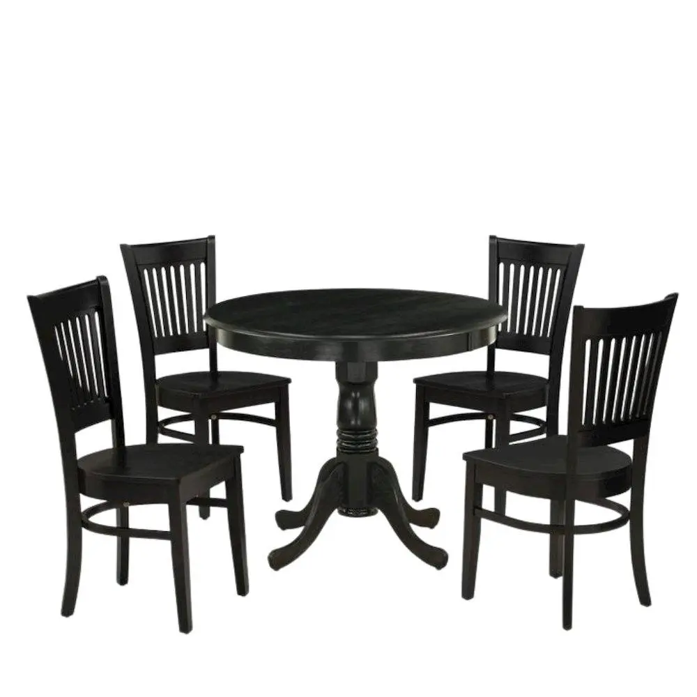 Black Classic Solid Wooden 5-Pc Round Breakfast Nook Table Set - Set Includes Kitchen Table and 4 Chairs