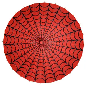 Spiderweb Red and Black Fabric Parasol Umbrealla