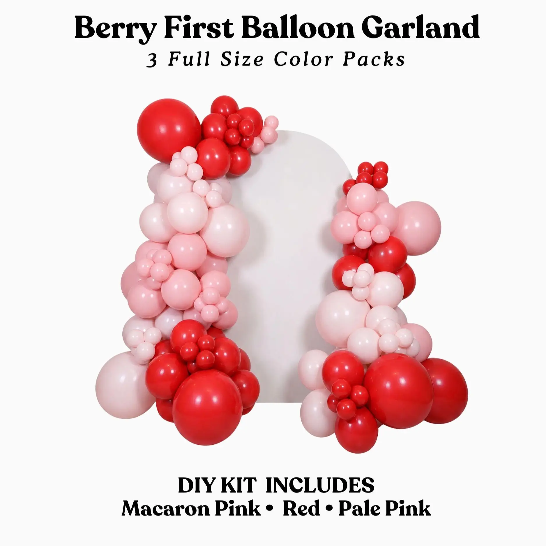 Berry First Balloon Garland - Macaron Pink, Red, Pale Pink DIY kit