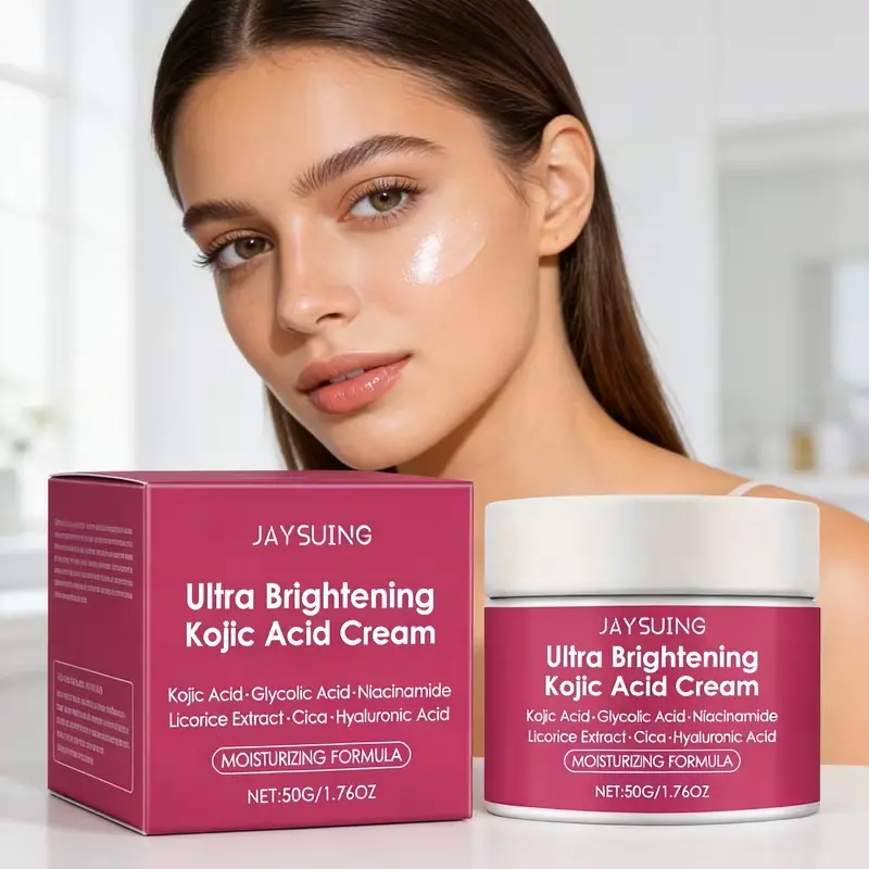 Ultra Brightening Kojic Acid Cream with Glycolic Acid, Niacinamide, Hyaluronic Acid, Licorice & Cica Extracts, 1.76fl.oz/50ml, Moisturizing & Gentle Skincare for Men & Women, Daily Use & Special Events