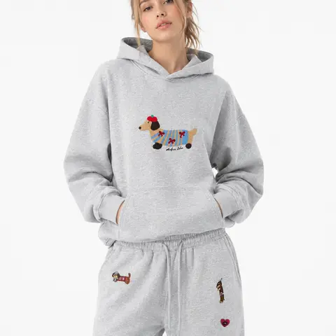 Aelfric Eden Women's Embroidered Puppy Crop Sweatpants - Stretchy Comfy Fabric, Baggy Wide-Leg Casual Y2K Streetwear Joggers for Back-to-School First Day Outfits