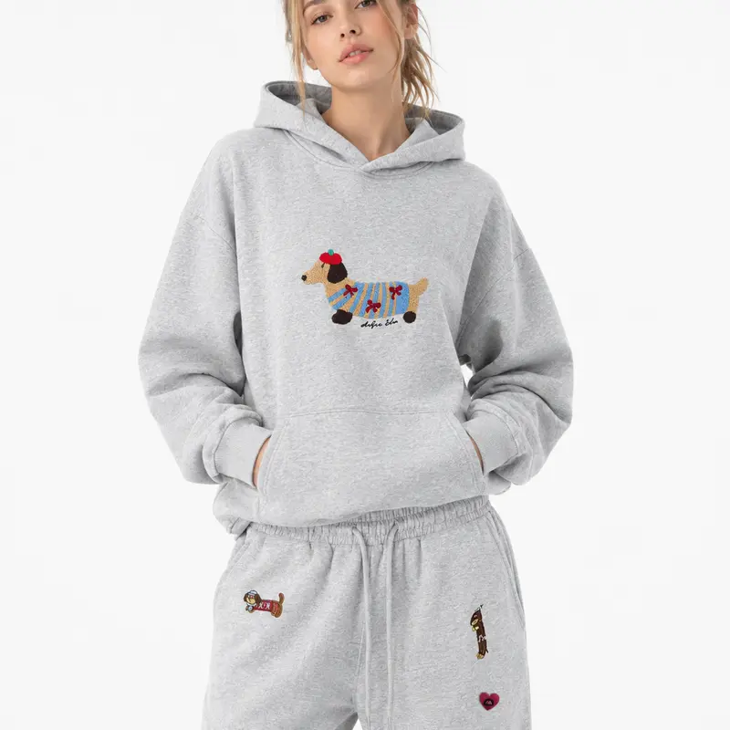 Aelfric Eden Women's Embroidered Puppy Crop Sweatpants - Stretchy Comfy Fabric, Baggy Wide-Leg Casual Y2K Streetwear Joggers for Back-to-School First Day Outfits