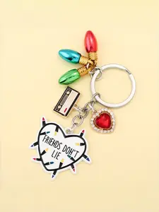 [Graduation season] Stranger Things Heart Light Bulb Pendant Keychain, Geometric Pattern Alloy Charm, Friendship Gift, Bag Decoration, Party Present